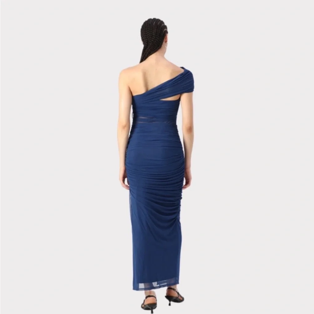 Abercrombie & Fitch Mesh Asymmetrical Off-The-Shoulder Draped Maxi‎ Dress | LT
